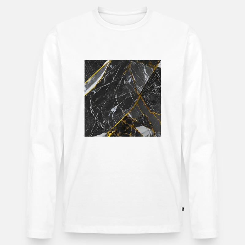 Marmor Schwarz Gold Textur - Männer Premium Bio Langarmshirt - Weiß