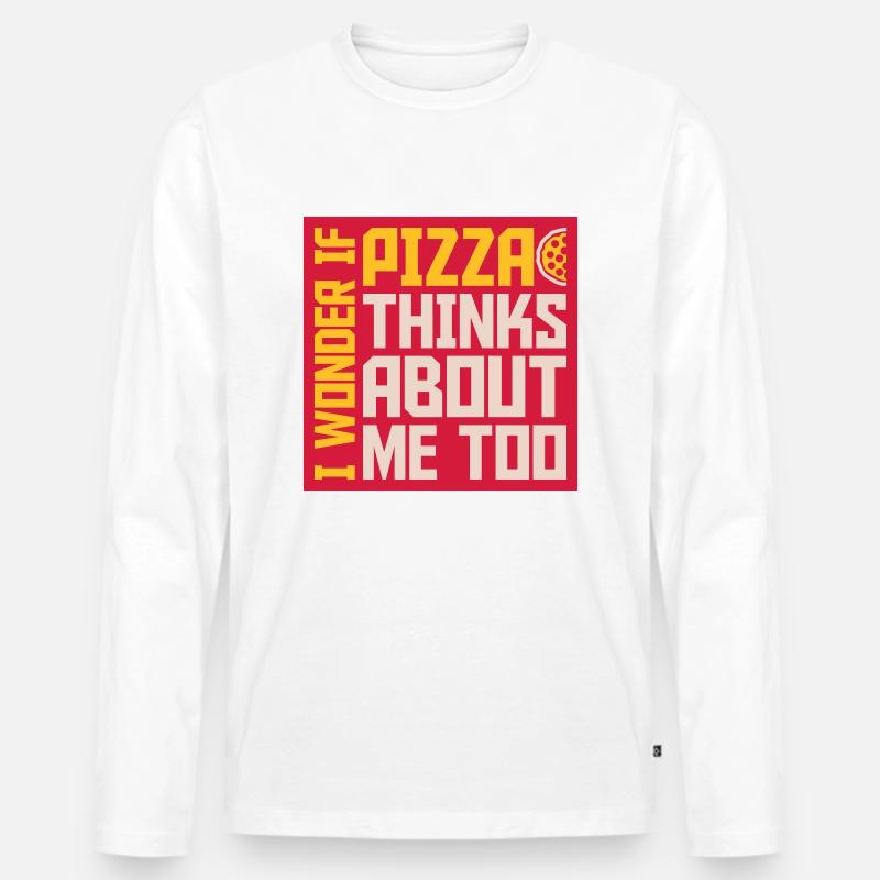 pizza thinks about me - Männer Premium Bio Langarmshirt - Weiß
