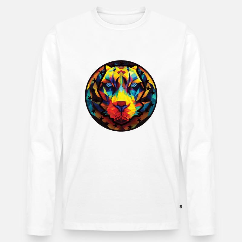 Tiger Polygon große Katze - Männer Premium Bio Langarmshirt - Weiß