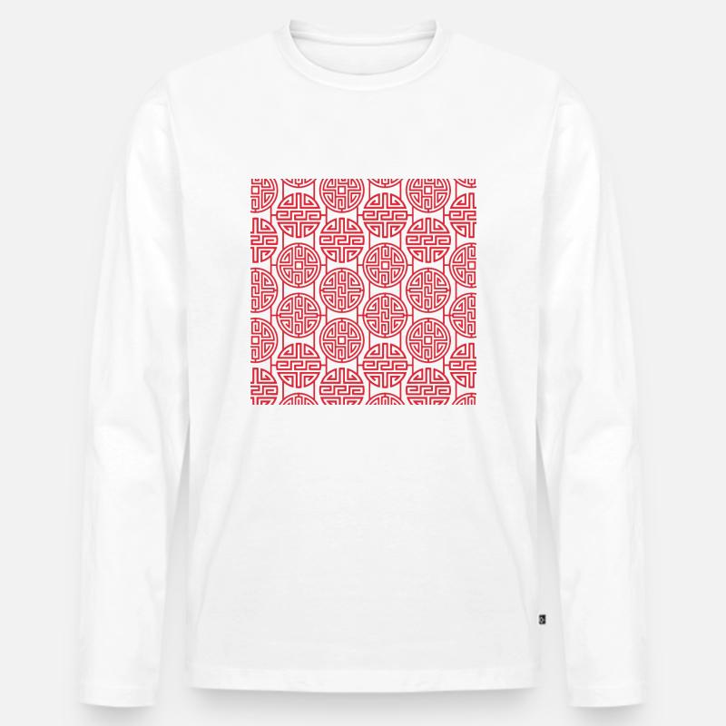 Chinesisches Muster - Männer Premium Bio Langarmshirt - Weiß