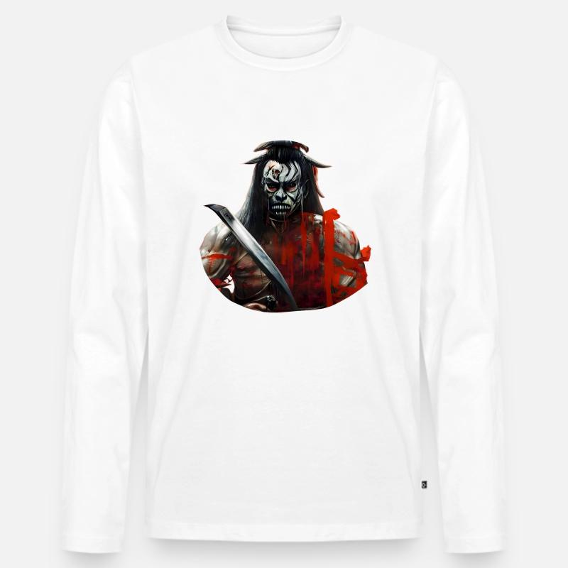 Demon Samurai - Männer Premium Bio Langarmshirt - Weiß
