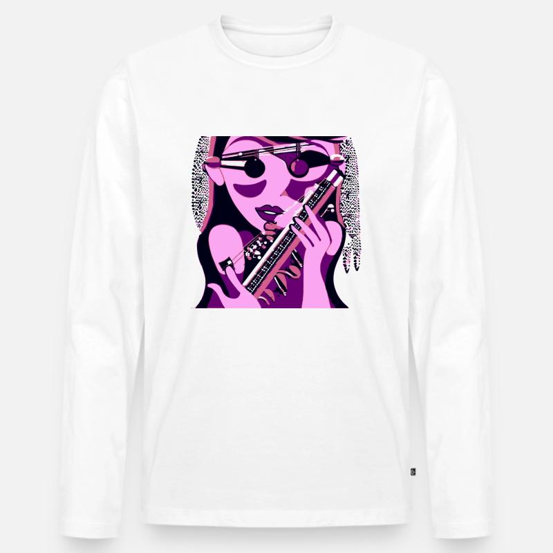 Musik-Mädchen - Männer Premium Bio Langarmshirt - Weiß