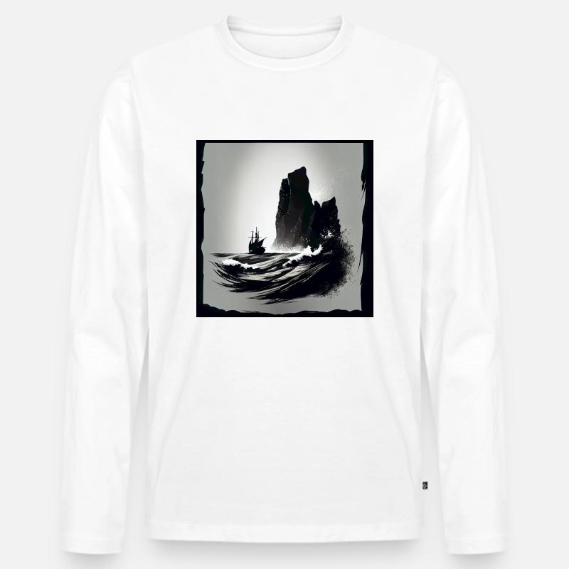 rough sea with cliffs - Männer Premium Bio Langarmshirt - Weiß