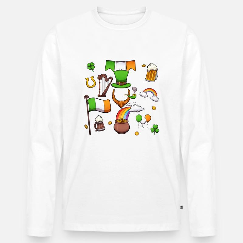 St. Patrick's Day Elemente - Männer Premium Bio Langarmshirt - Weiß