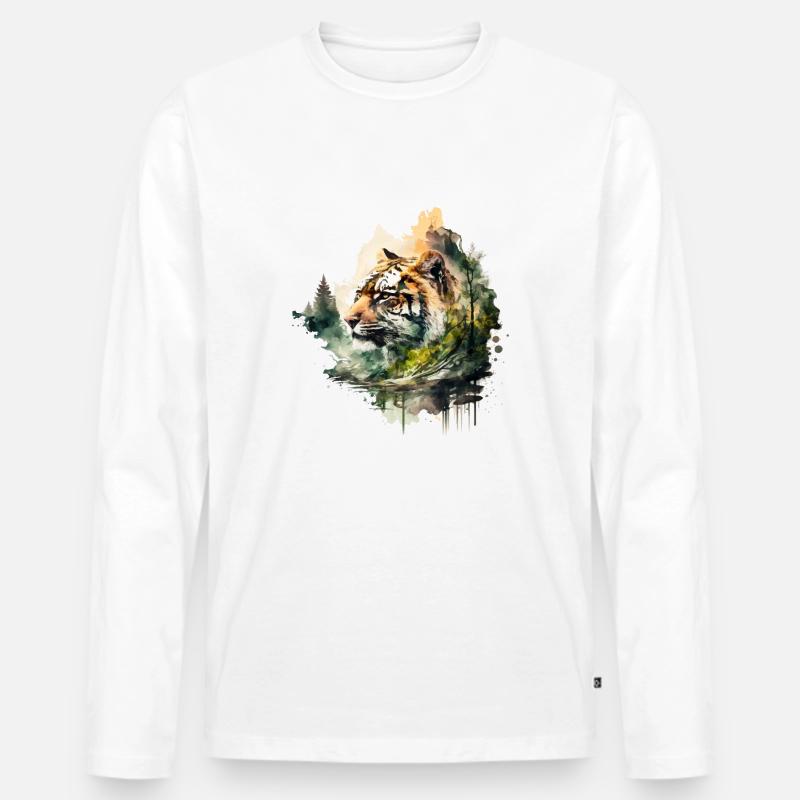 Der Tiger - Männer Premium Bio Langarmshirt - Weiß