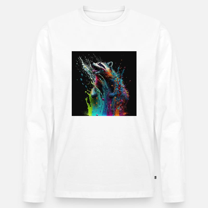 Farbiger Waschbär, einzigartiges Design - Männer Premium Bio Langarmshirt - Weiß