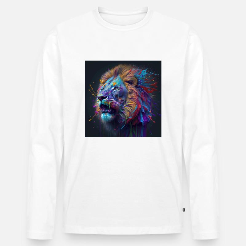 Farbiger Löwe, einzigartiges Design - Männer Premium Bio Langarmshirt - Weiß