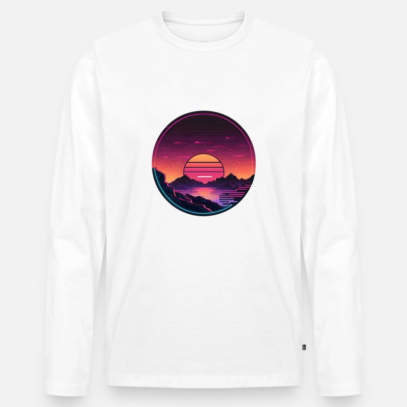 Synthwave Sunset - Männer Premium Bio Langarmshirt - Weiß