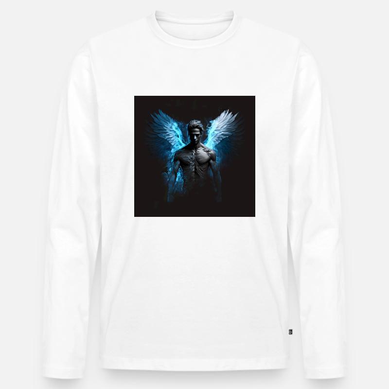 Blauer Mann Engel - Männer Premium Bio Langarmshirt - Weiß