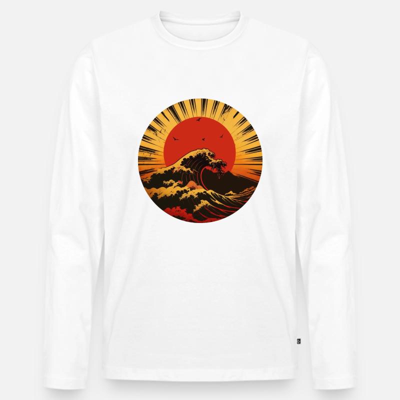 Große Welle - Männer Premium Bio Langarmshirt - Weiß
