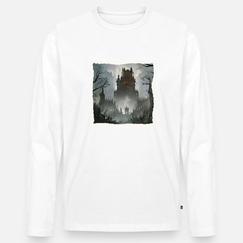 Geisterschloss, dunkle Atmosphäre - Männer Premium Bio Langarmshirt - Weiß
