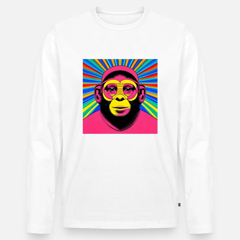 Rosa Affe - Männer Premium Bio Langarmshirt - Weiß