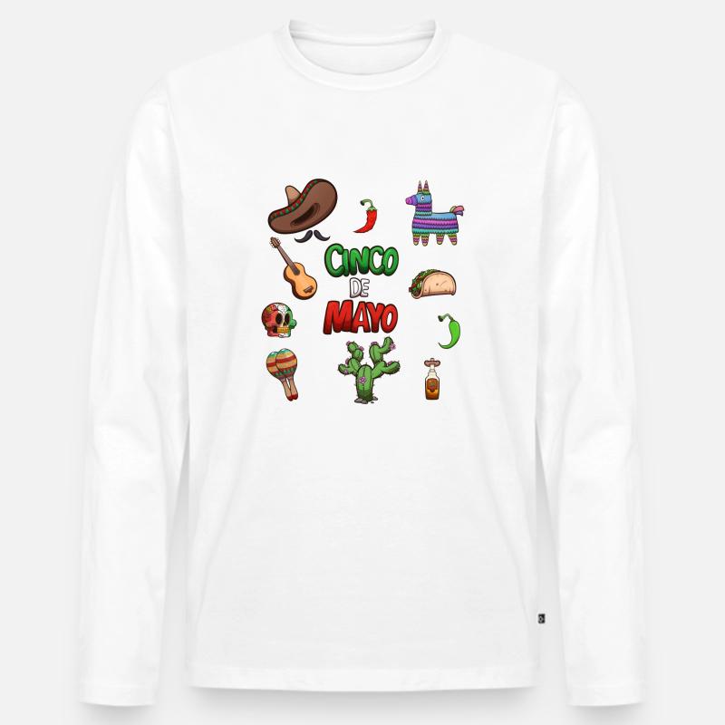 Cinco De Mayo Cartoon Elemente - Männer Premium Bio Langarmshirt - Weiß
