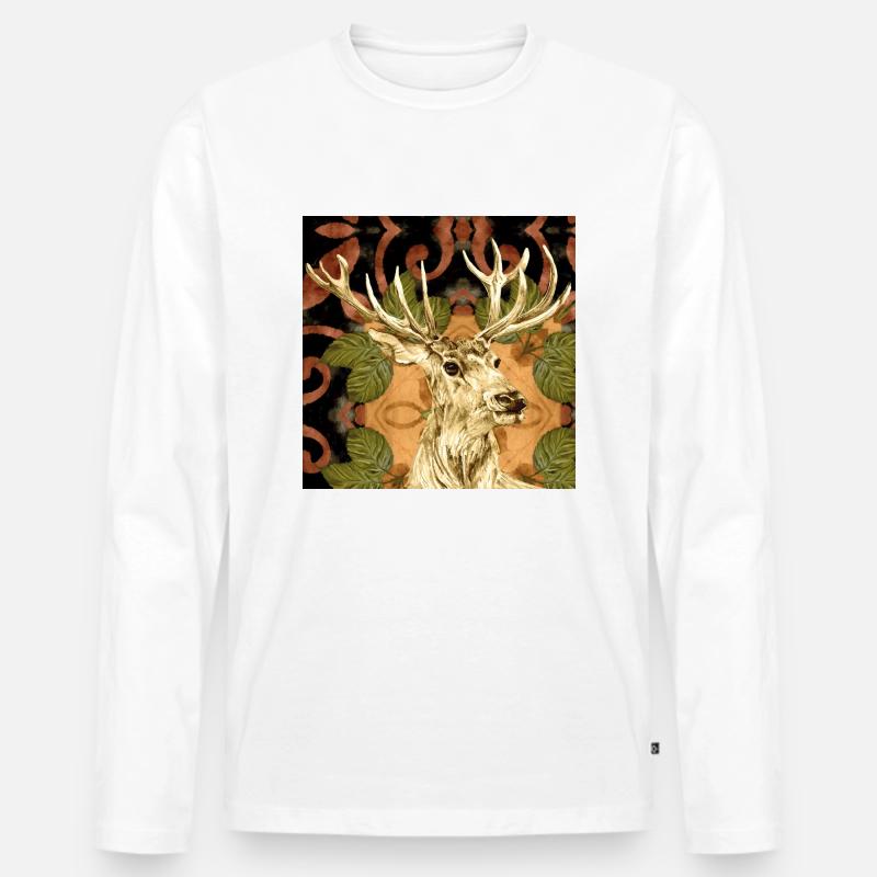 Hirsch - Männer Premium Bio Langarmshirt - Weiß