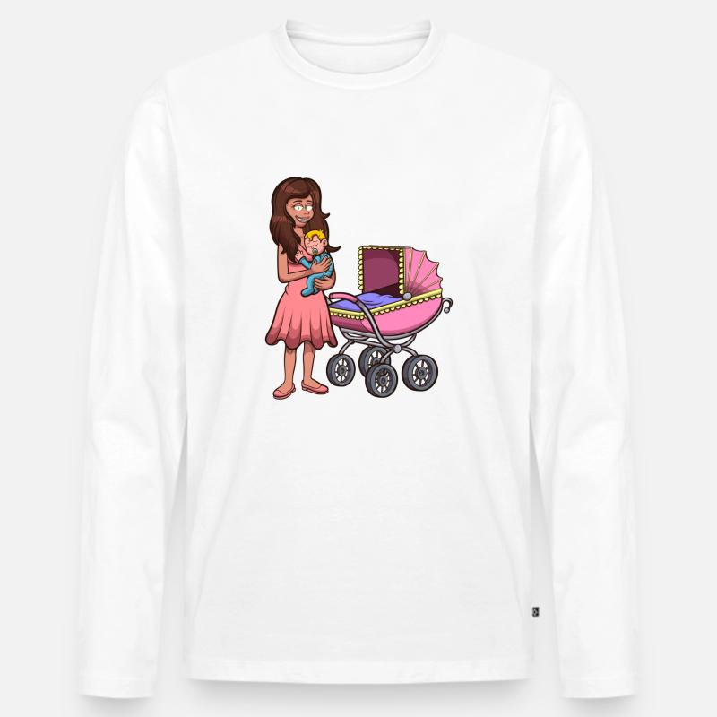 Karikaturmutter mit Baby - Männer Premium Bio Langarmshirt - Weiß