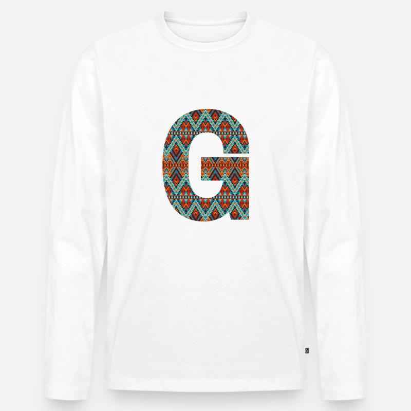 Buchstabe G- Boho-Design, Buntes Monogramm - Männer Premium Bio Langarmshirt - Weiß