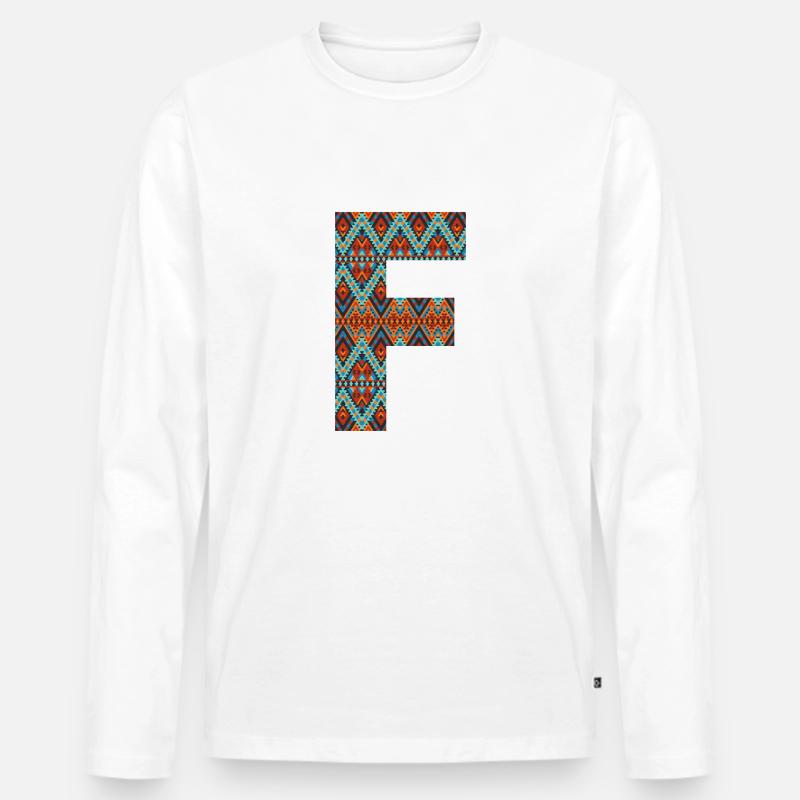 Buchstabe F - Boho-Design, buntes Monogramm - Männer Premium Bio Langarmshirt - Weiß