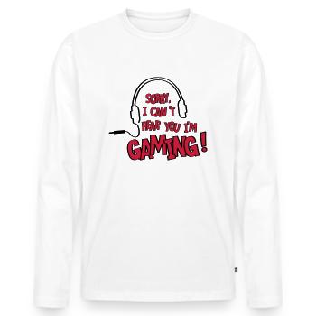 Je ne vous entends pas, je joue! en ligne. - T-shirt manches longues Premium bio Homme - blanc - Devant - Nico (187cm)