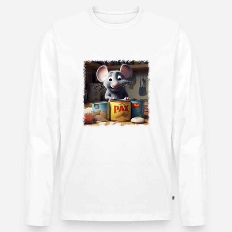 Hungrige Maus - Männer Premium Bio Langarmshirt - Weiß