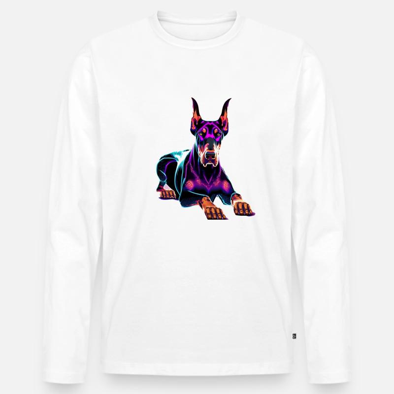 Dobermann Synthwave - Männer Premium Bio Langarmshirt - Weiß
