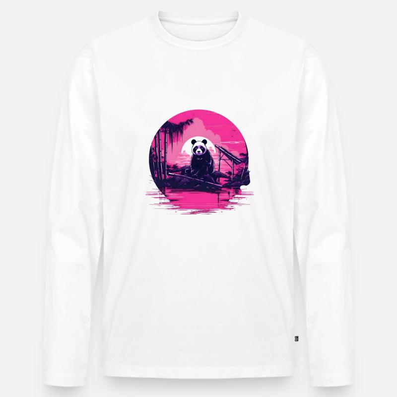 Synthwave Panda Japan Sunset - Männer Premium Bio Langarmshirt - Weiß