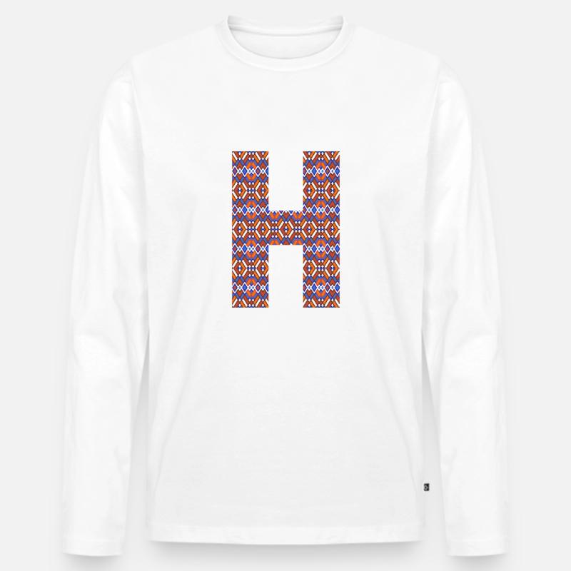 Monogramm Buchstabe H - geometrisches Muster - Männer Premium Bio Langarmshirt - Weiß
