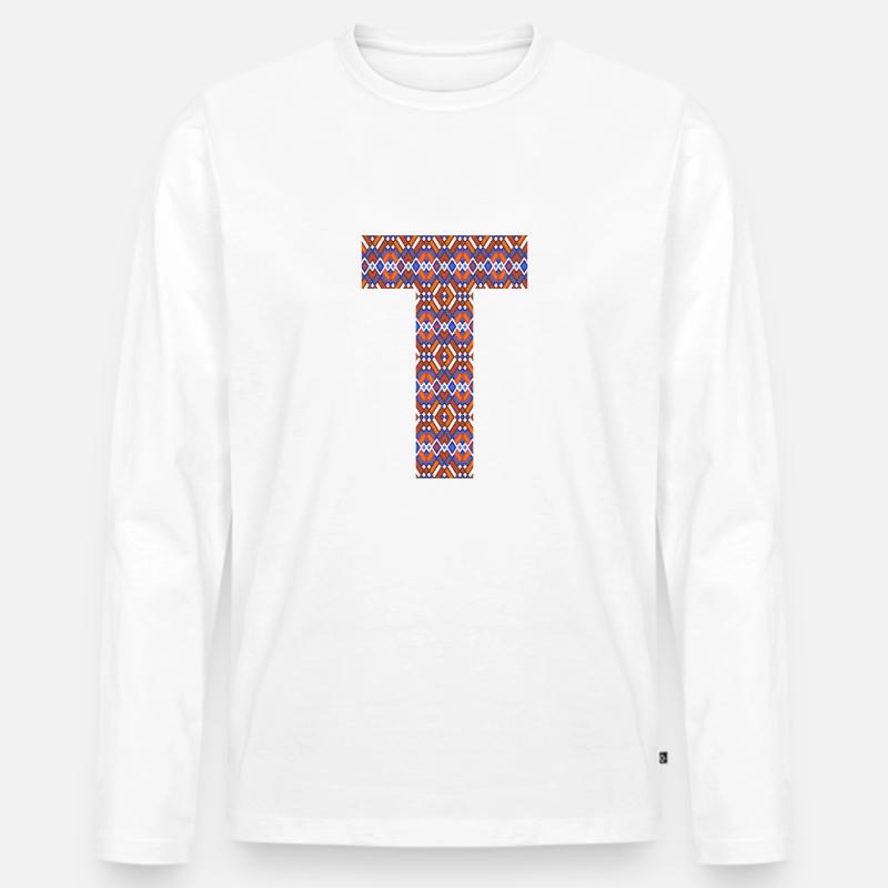 Monogramm Buchstabe T - geometrisches Muster - Männer Premium Bio Langarmshirt - Weiß