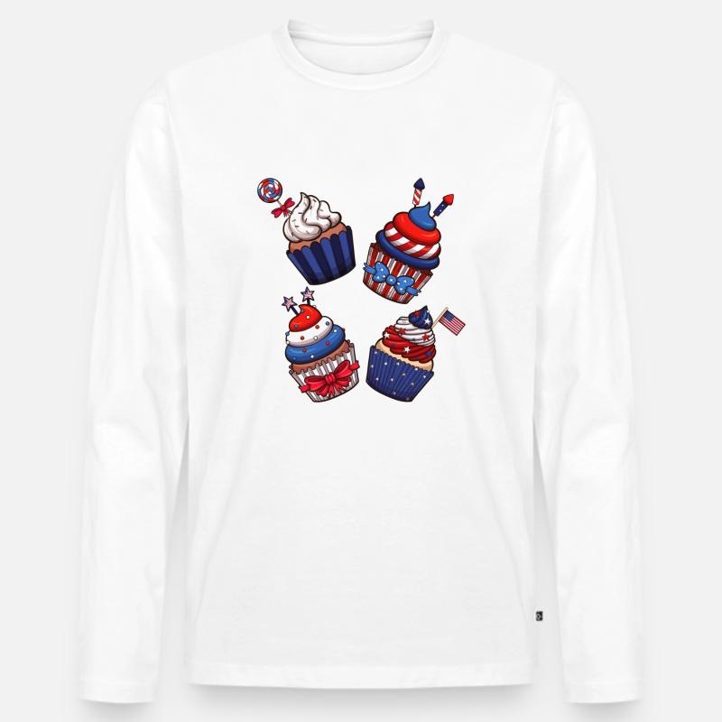 Cupcakes am 4. Juli - Männer Premium Bio Langarmshirt - Weiß