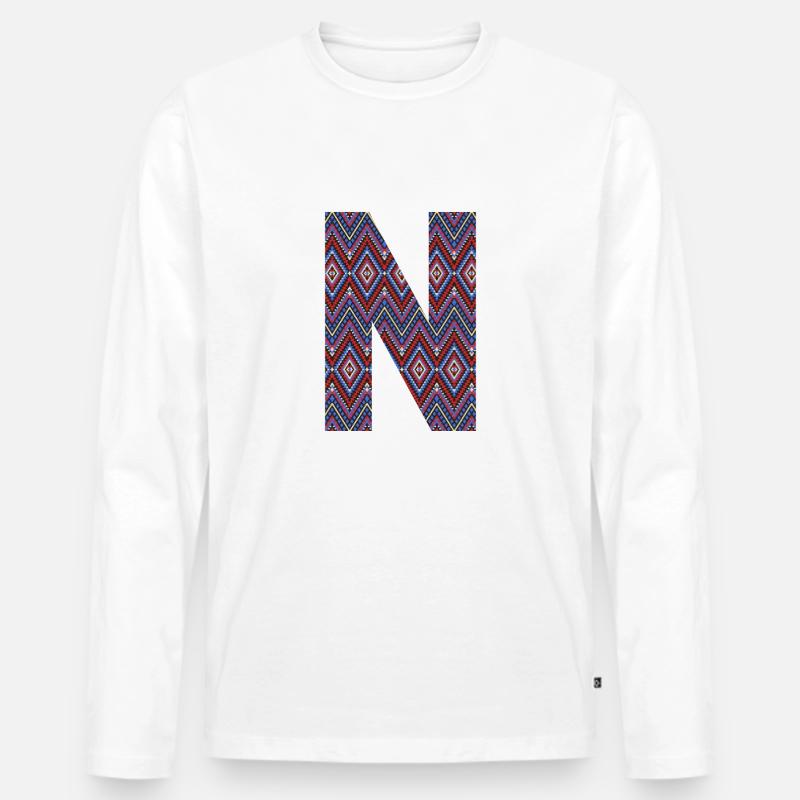 Monogramm Buchstabe N - geometrisches Muster - Männer Premium Bio Langarmshirt - Weiß