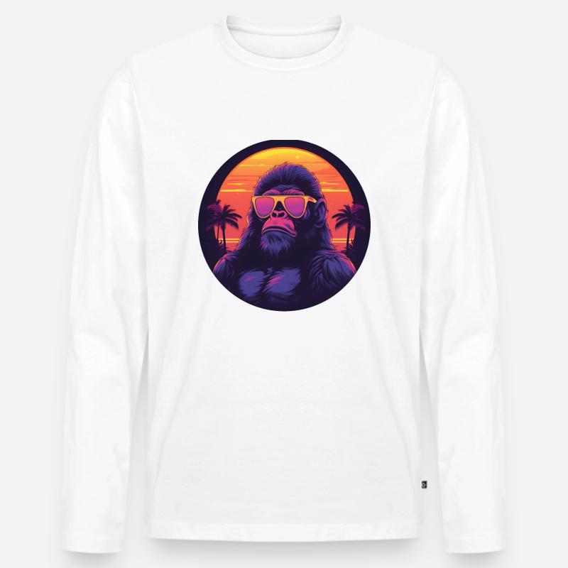 Synthwave gorilla Sunset - Männer Premium Bio Langarmshirt - Weiß