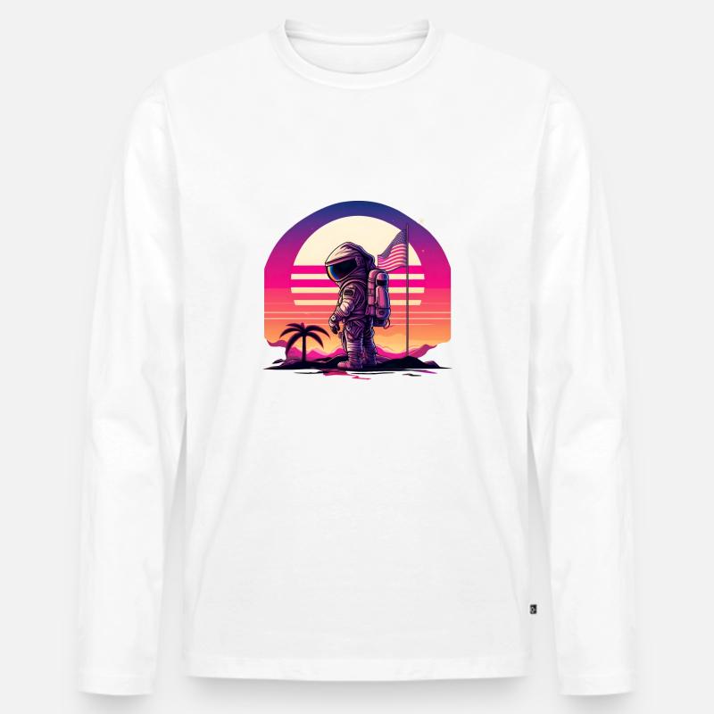 Synthwave Astronaut Space Sunset - Männer Premium Bio Langarmshirt - Weiß