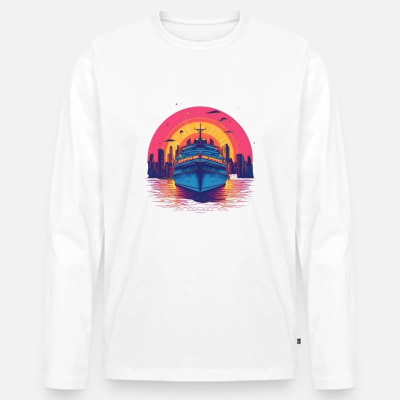 Synthwave cruise ship sunset - Männer Premium Bio Langarmshirt - Weiß