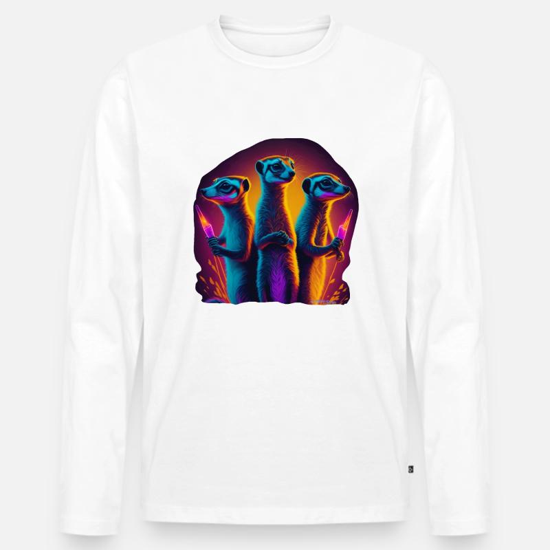 Neon-Erdmännchen - Männer Premium Bio Langarmshirt - Weiß
