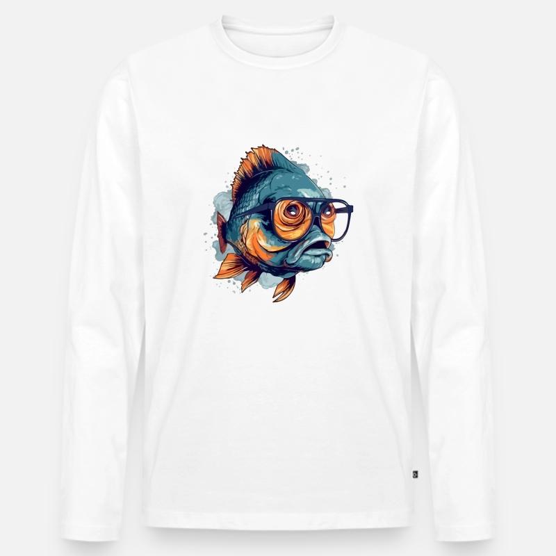 Blop den Brillenfisch - Männer Premium Bio Langarmshirt - Weiß