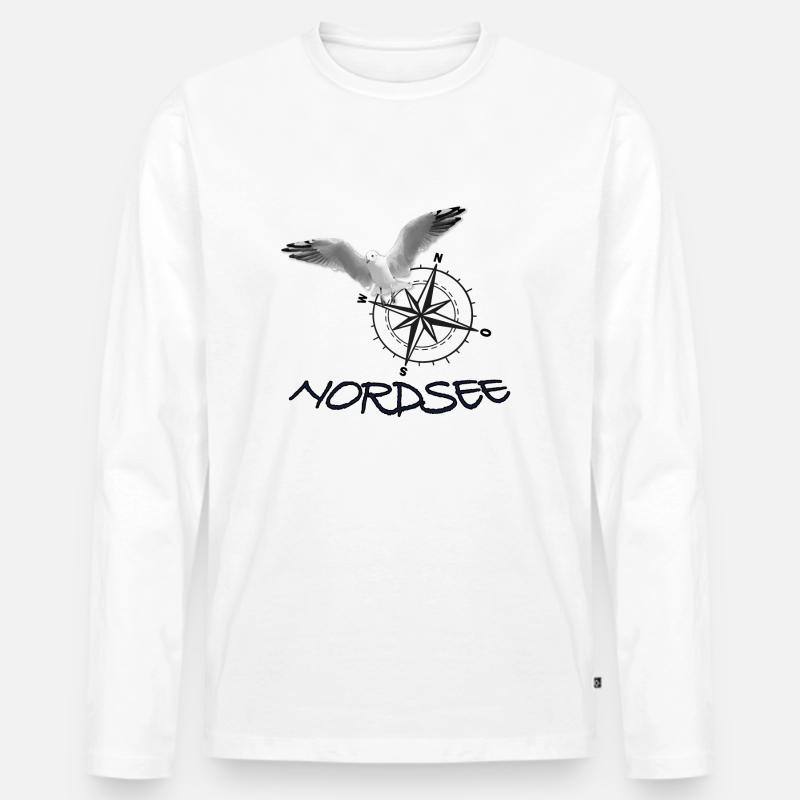 Nordsee - Möwe mit Kompass - Männer Premium Bio Langarmshirt - Weiß