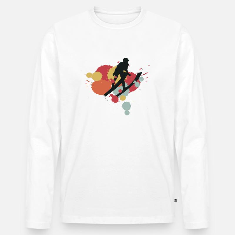 Ski Skifahrer Farbklecks Retro - Männer Premium Bio Langarmshirt - Weiß