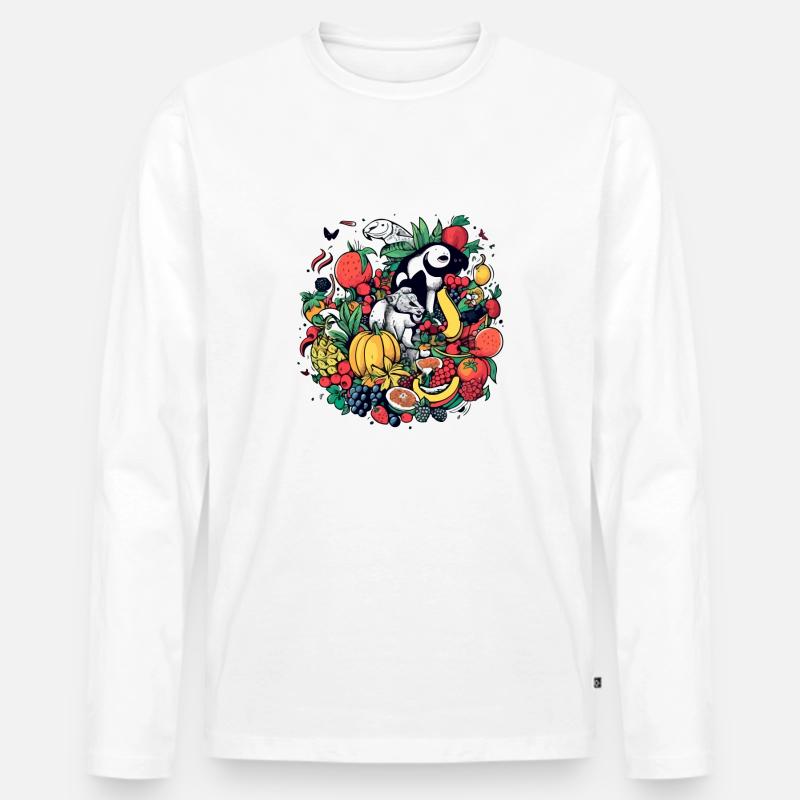 Früchte und Tiere - Männer Premium Bio Langarmshirt - Weiß