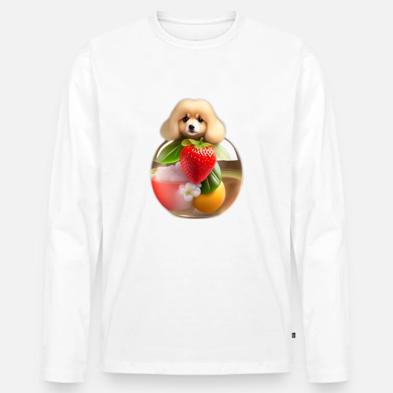 Süßer Hund mit einer Erdbeere - Männer Premium Bio Langarmshirt - Weiß