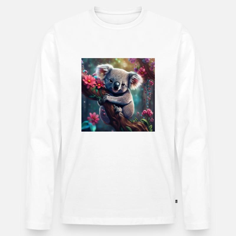 Koalabär im Baum mit Blumen - Männer Premium Bio Langarmshirt - Weiß