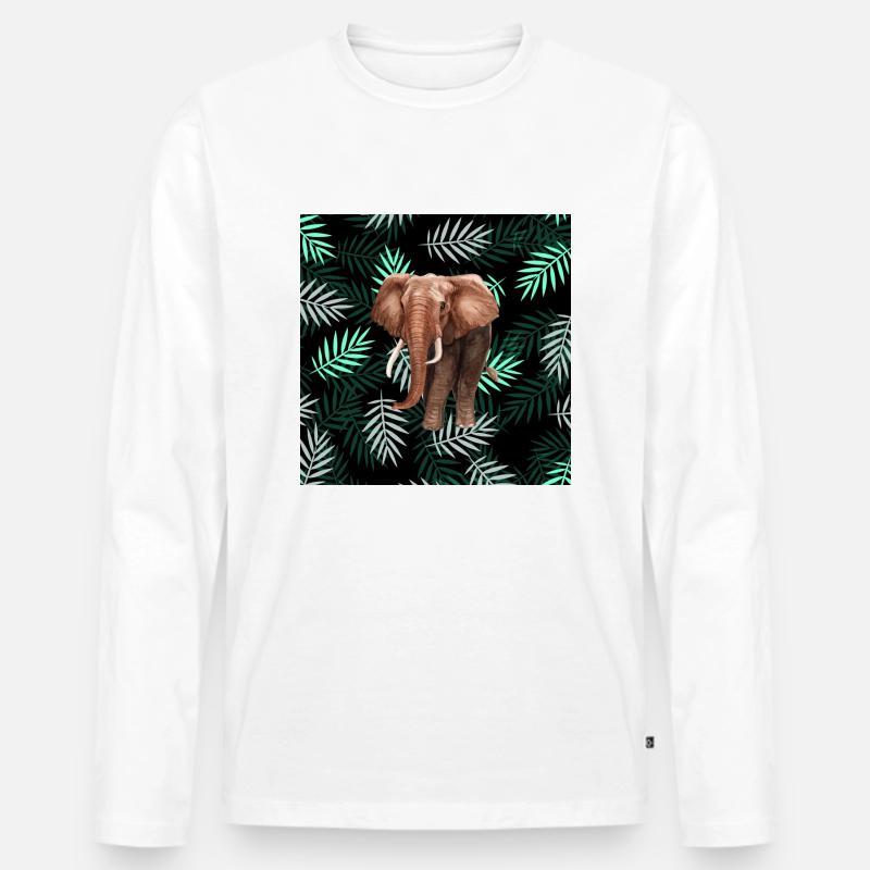 Palmen-Muster, Elefant Palm Pattern, Elephant - Männer Premium Bio Langarmshirt - Weiß
