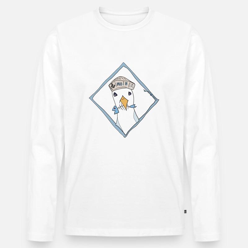 Moin Seemöwe im Diamantrahmen - Männer Premium Bio Langarmshirt - Weiß