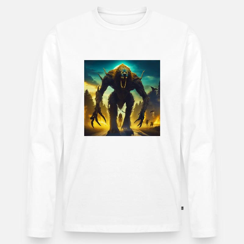 Werwolf im Chaos - Männer Premium Bio Langarmshirt - Weiß