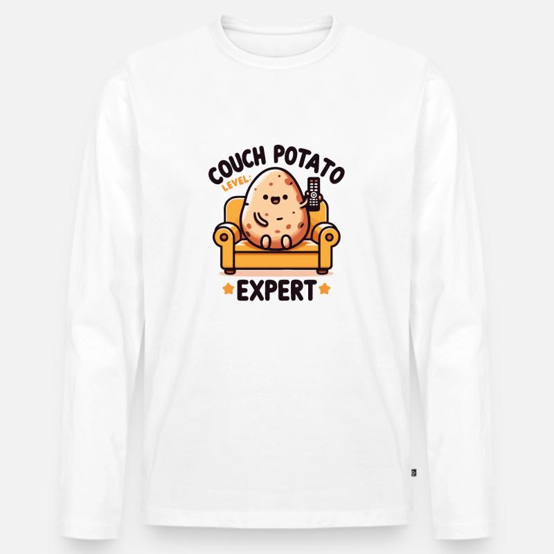 Couch Potato Experte - Männer Premium Bio Langarmshirt - Weiß