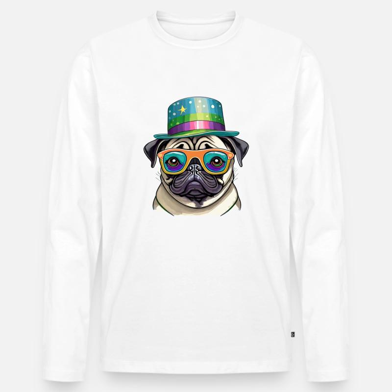 der Verrückte Mops - Männer Premium Bio Langarmshirt - Weiß