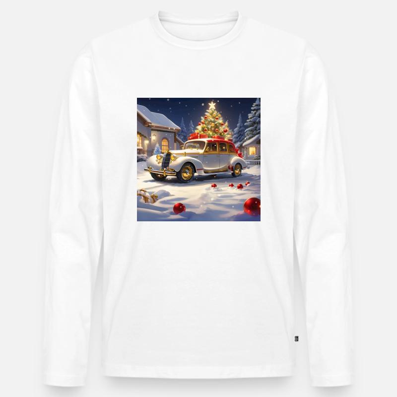 OLDTIMER IM SCHNEE ZU WEIHNACHTEN - Männer Premium Bio Langarmshirt - Weiß