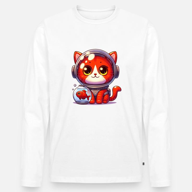 Die Astronauten Katze - Männer Premium Bio Langarmshirt - Weiß