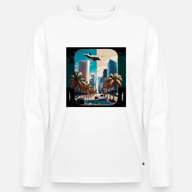 Miami night/day split (Miami Collection) - Männer Premium Bio Langarmshirt - Weiß