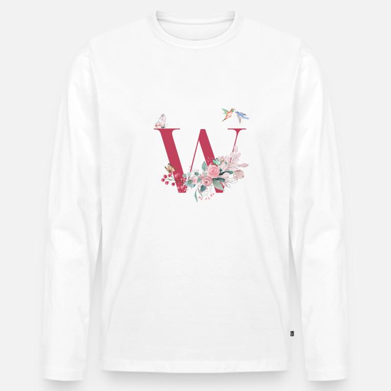 Buchstabe mit Blumen - Geschenkidee - Männer Premium Bio Langarmshirt - Weiß