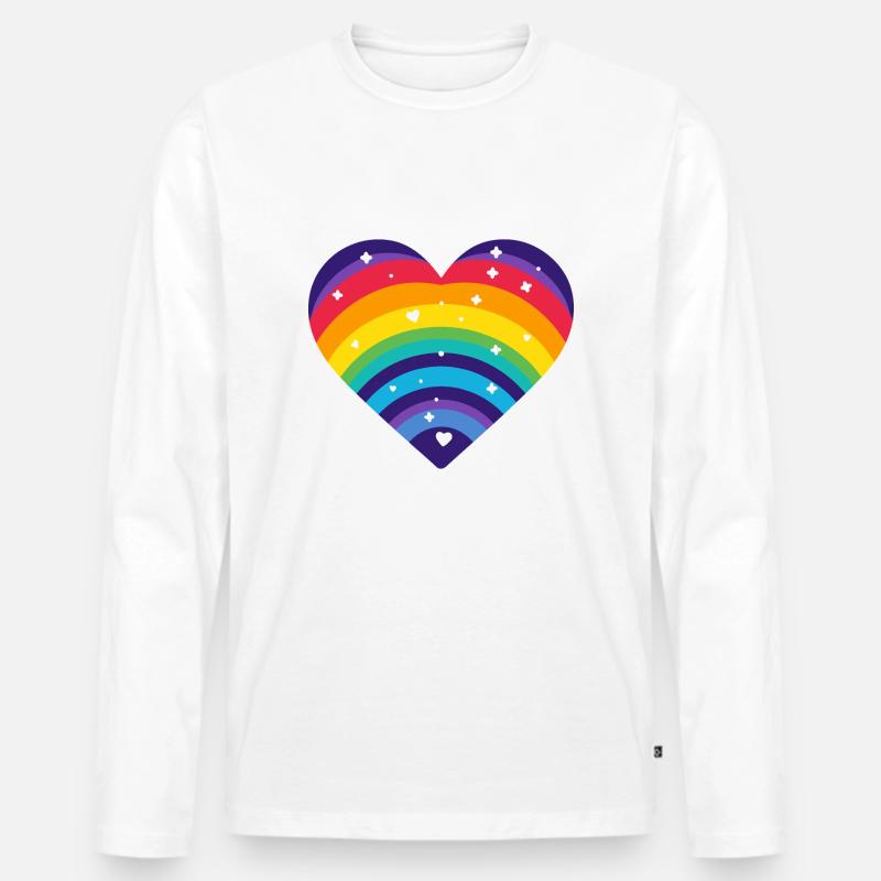 Sternenförmiges Regenbogenherz - Männer Premium Bio Langarmshirt - Weiß
