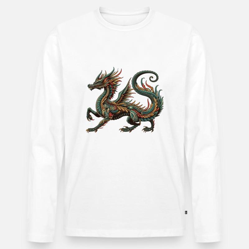 Drache - Männer Premium Bio Langarmshirt - Weiß
